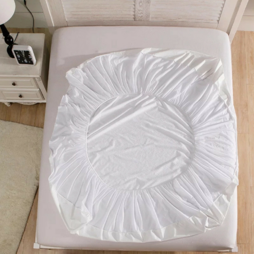 Terry Cotton Waterproof Mattress Protector White Color Fitted Style