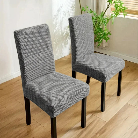 Velvet Strip Design Fitted Dinning Chair Covers Grey