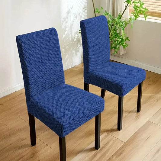 Velvet Strip Design Fitted Dinning Chair Covers  Blue
