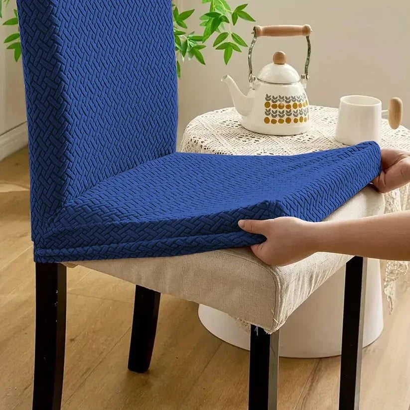 Velvet Strip Design Fitted Dinning Chair Covers  Blue
