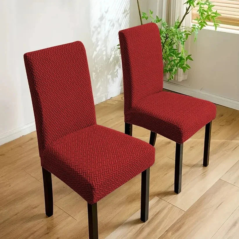 Velvet Strip Design Fitted Dinning Chair Covers Maroon