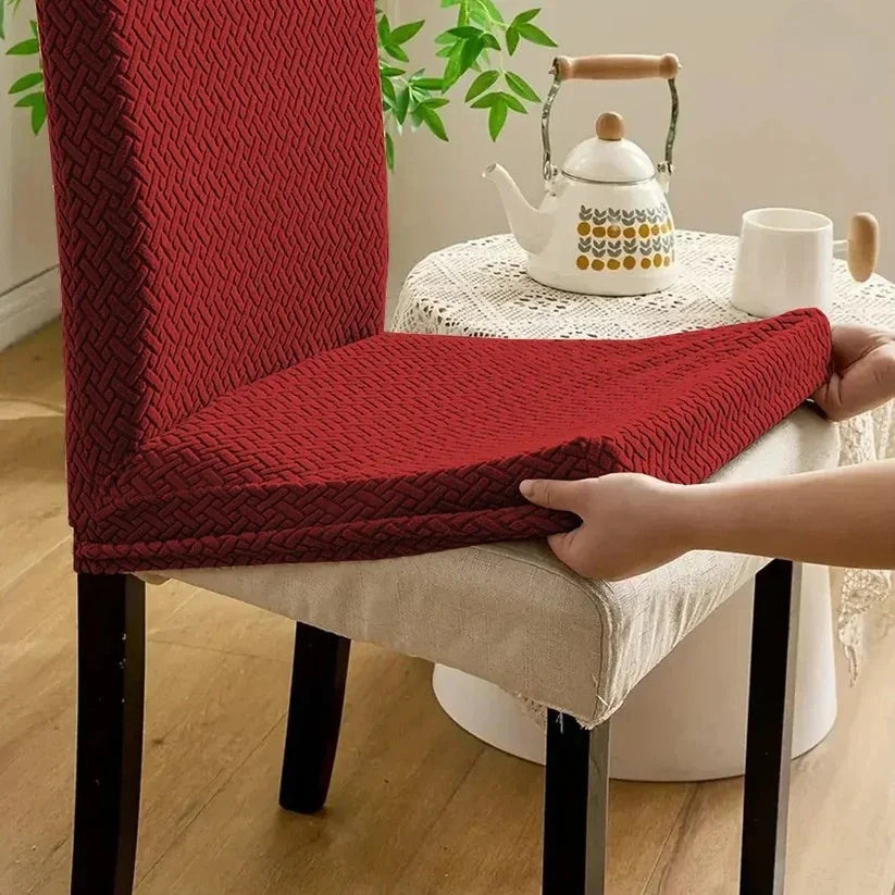 Velvet Strip Design Fitted Dinning Chair Covers Maroon