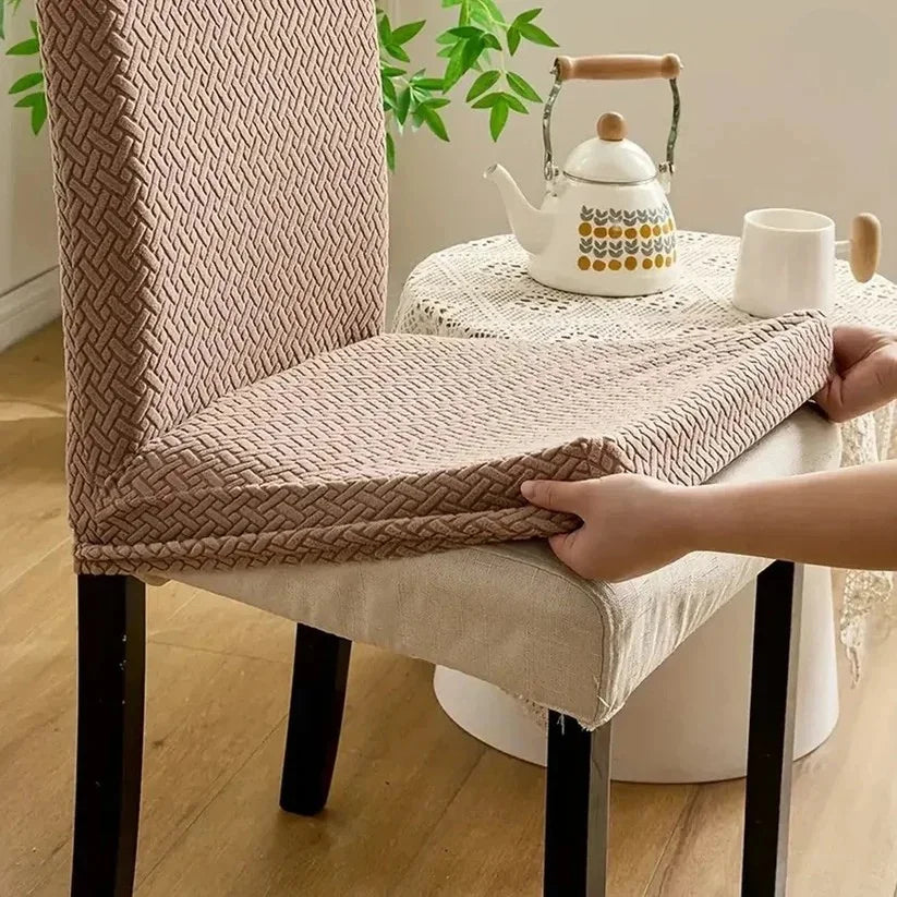 Velvet Strip Design Fitted Dinning Chair Covers Skin