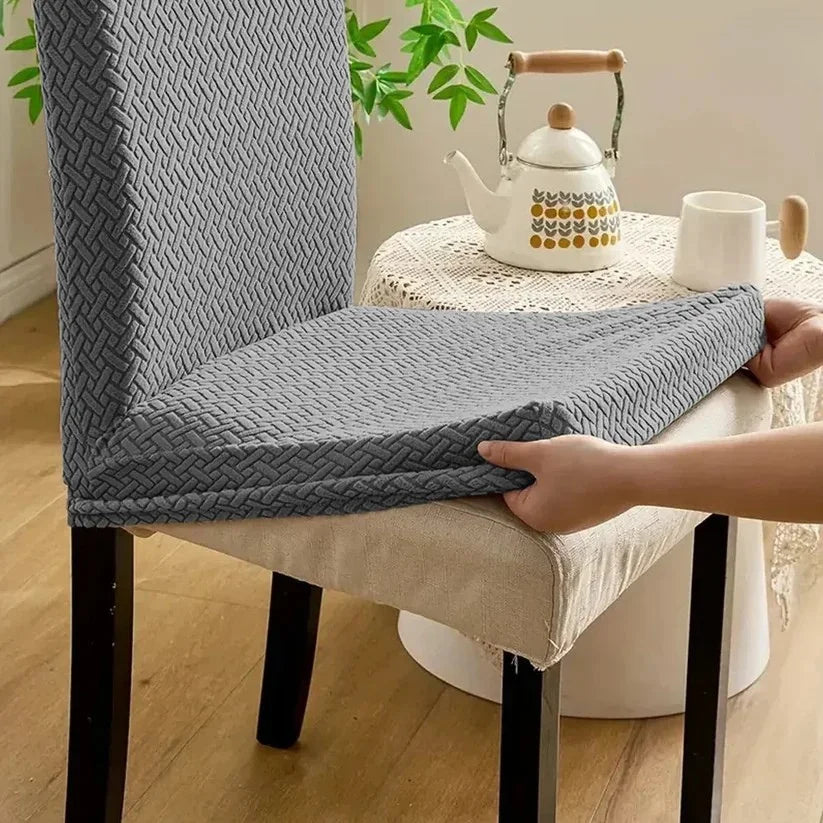 Velvet Strip Design Fitted Dinning Chair Covers Grey