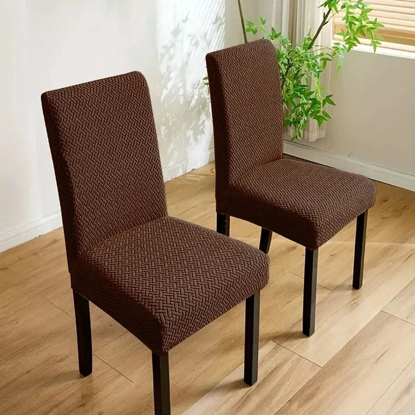 Velvet Strip Design Fitted Dinning Chair Covers  Brown