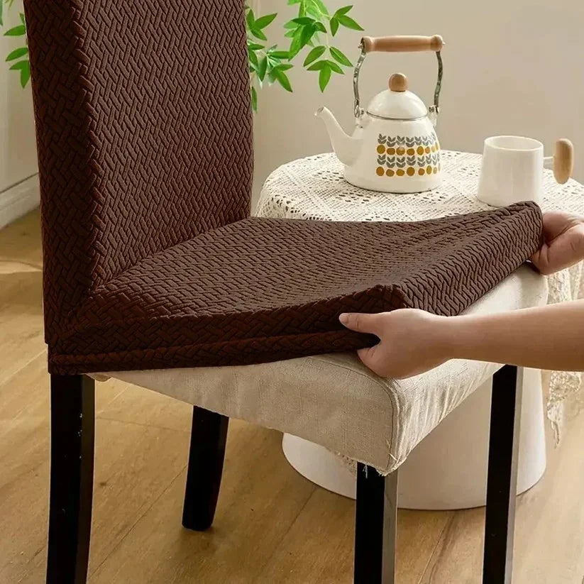 Velvet Strip Design Fitted Dinning Chair Covers  Brown
