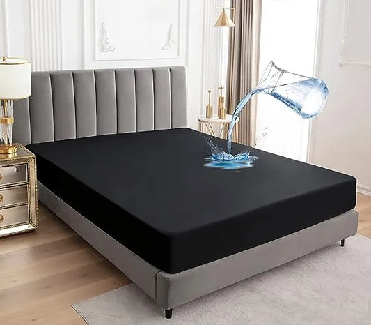 Terry Cotton Waterproof Mattress Protector Black Color Fitted Style